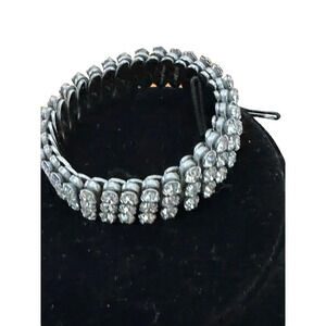 Vintage Silver Tone Metal and Clear Rhinestone Expansion Bracelet